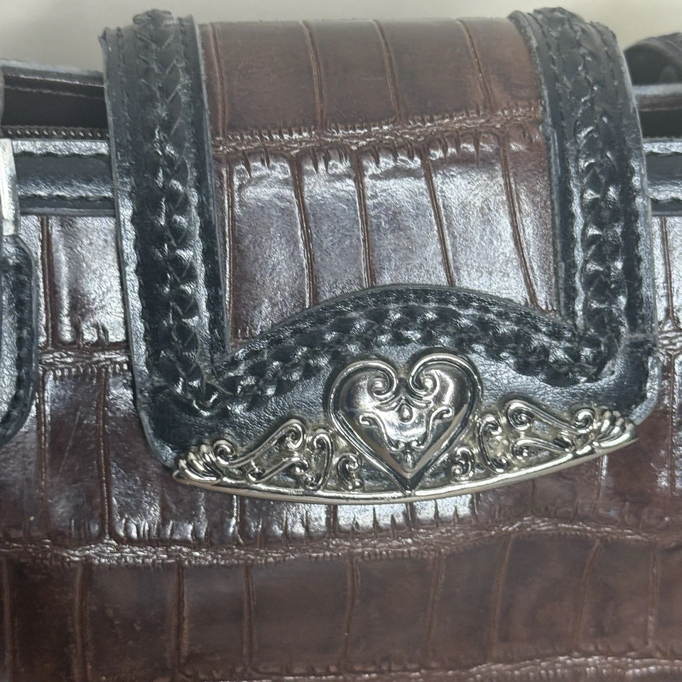 Bolso de Mano Marc Chantal Vintage Marrón Cocodrilo Cuero Repujado Acentos Plateados Y2K Foto 2 de 4