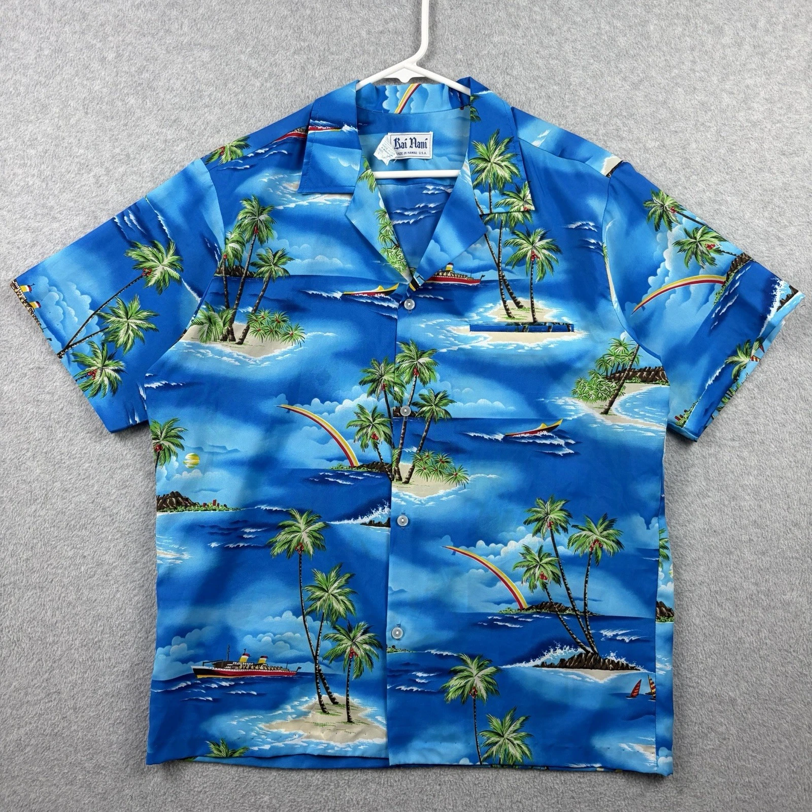 Vintage 70s Hawaiian Shirt Men’s Large Blue Camp Floral Aloha Retro USA Made