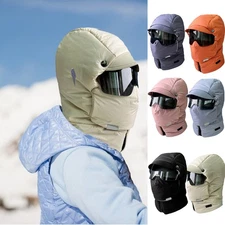 1x Balaclava Face Mask Winter Windproof Ski Mask Hood with Goggles for Men Women