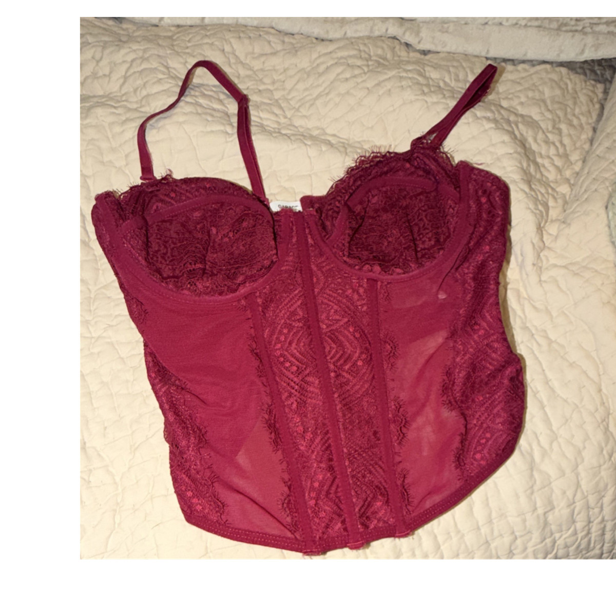 Garage Red Lace Mesh Corset Top Hook & Eye Closure Adjustable
