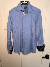 Robert Graham blue check long-sleeve dress shirt with a flip cuff lining