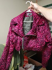 Vintage Early '90s 1 of a kind cropped pink  black Leopard faux fur Jacket NYC
