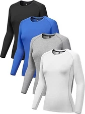 4 Pack Women's Compression Shirt Long Sleeve Performance Workout Baselayer At...