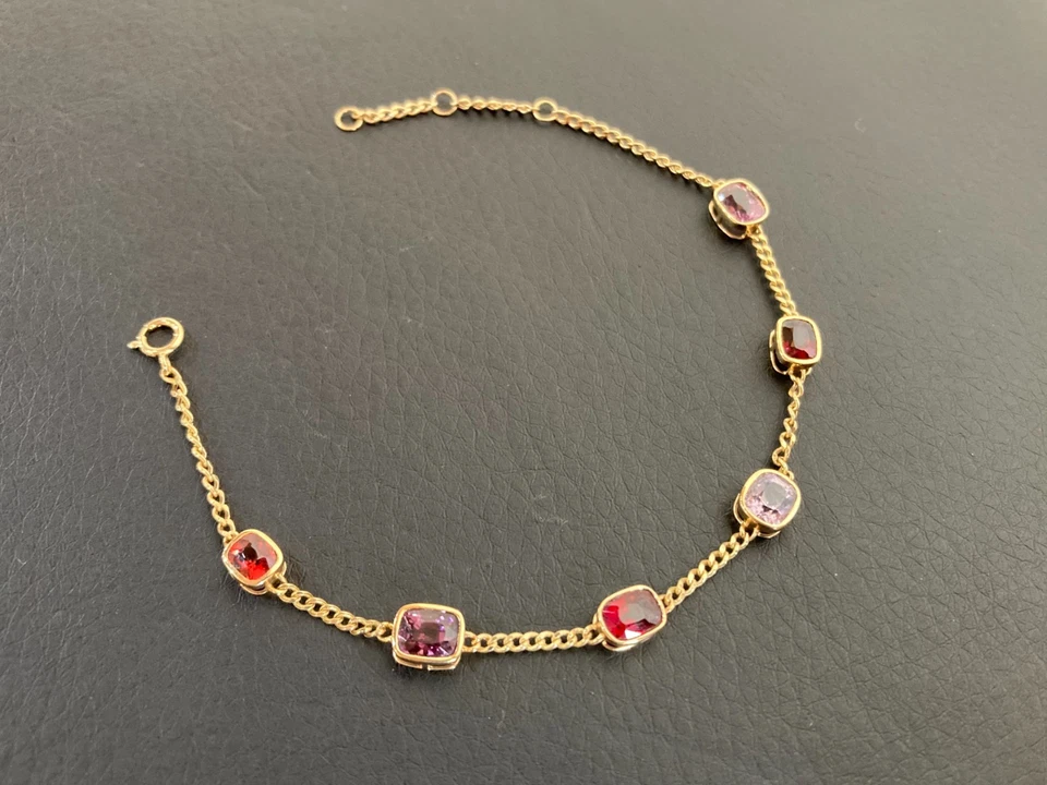 18K золото многоцветный шпинель кубинский ссылка цепочка браслет длина 7 дюймов - Изображение 2 из 4