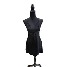 Victoria's Secret Chemise Womens Small Black Satin Lace Slip Nightgown Lingerie
