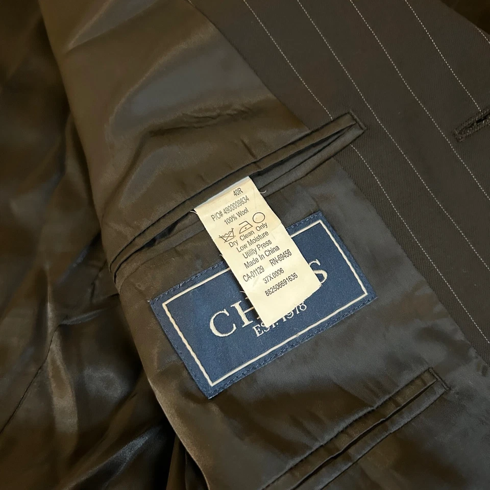 Chaps Pinstripe Blazer Business Suit Jacket Formal Career Wear Black Mens 40R - Image 4 of 4