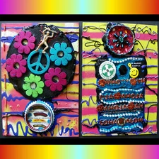 PEACE LOVE ALOHA HAPPINESS, Abstract Original Art Set, Mixed Media Collage Craft