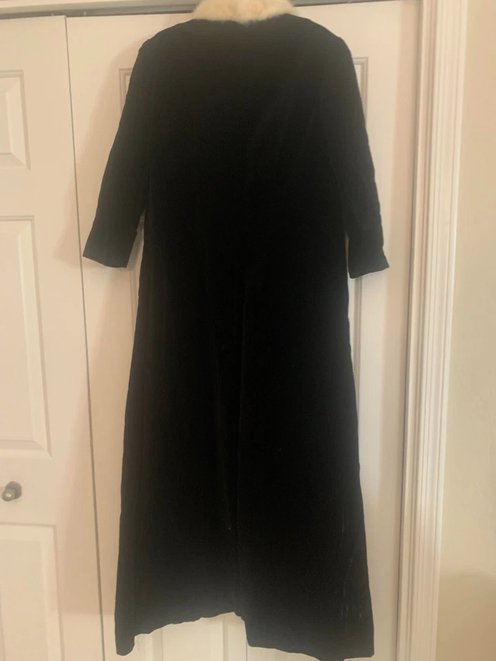 Casaco de ópera vintage 20'2 veludo branco pele de coelho colarinho comprimento chão P/XS - Imagem 3 de 4