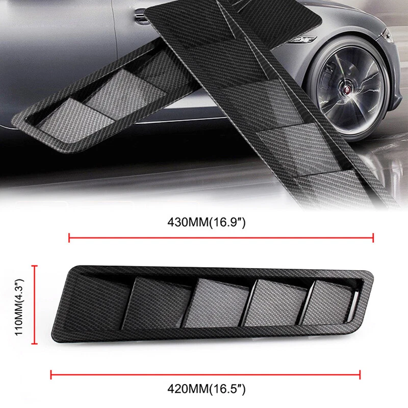 US 2× Refitted Carbon Fiber Style Car Hood Vent Louver Cooling Panel 16.7"×4.5" — 第 2/4 张图片