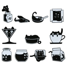 11pcs 11Styles Enamel Black Cat Brooches Cute Pet Kitten Lapel Pin Animal Brooch