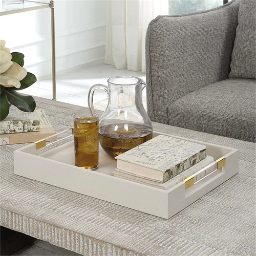 Uttermost Wessex Contemporary Metal and Faux Shagreen Tray in White - Picture 7 of 7