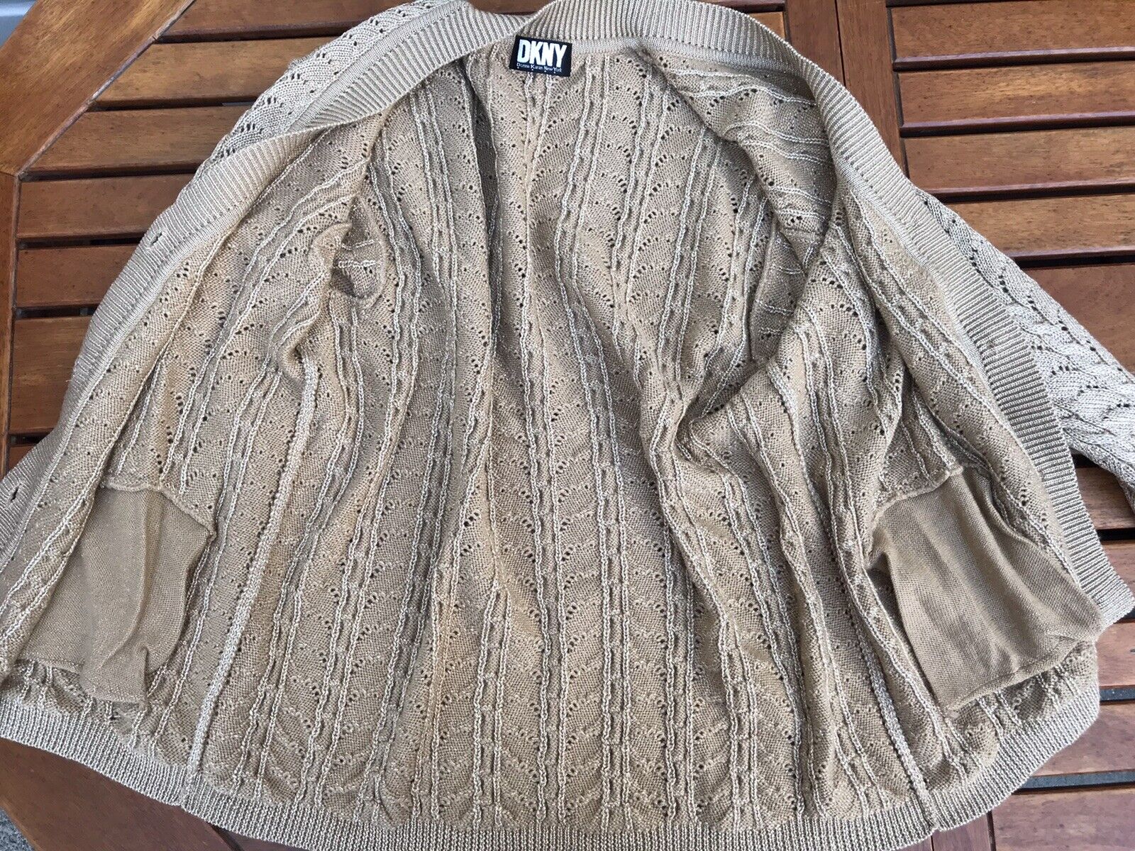 Vintage DKNY Knit Cardigan Metallic Gold Fabric Butto… - Gem Vintage DKNY Knit Cardigan Metallic Gold Fabric Butto… - Gem