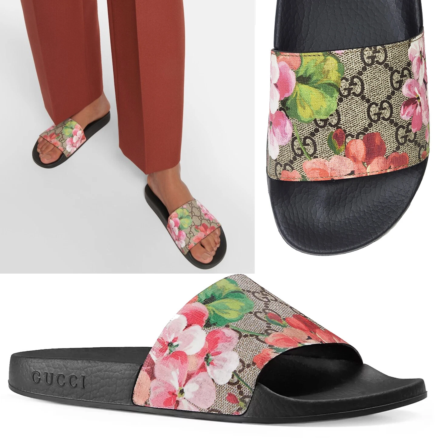 CHAUSSURES GUCCI GG BLOOMS SUPREME POURSUITE SANDALES À GLISSIÈRE FLORALES taille 37 7