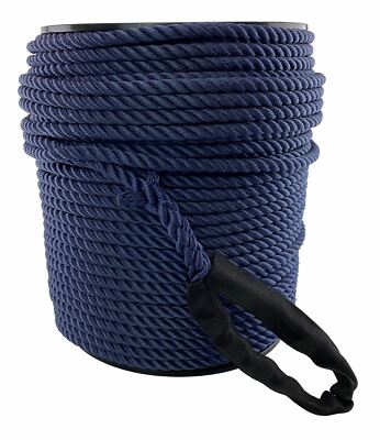 18mm Navy 3st Nylon Seil x 45m Ankerseil auf einer Rolle C/W 12'' geschütztes weiches Auge
