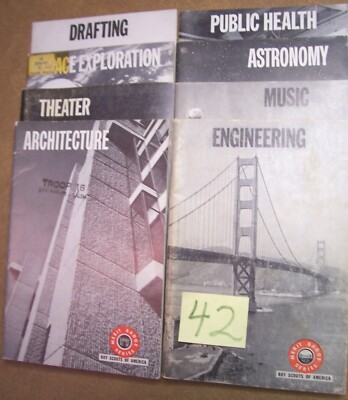 BSA Lot 42 Boy Scout 8 Merit Badge Books ARCHITECTURE ENGINEERING DRAFTING MUSIC