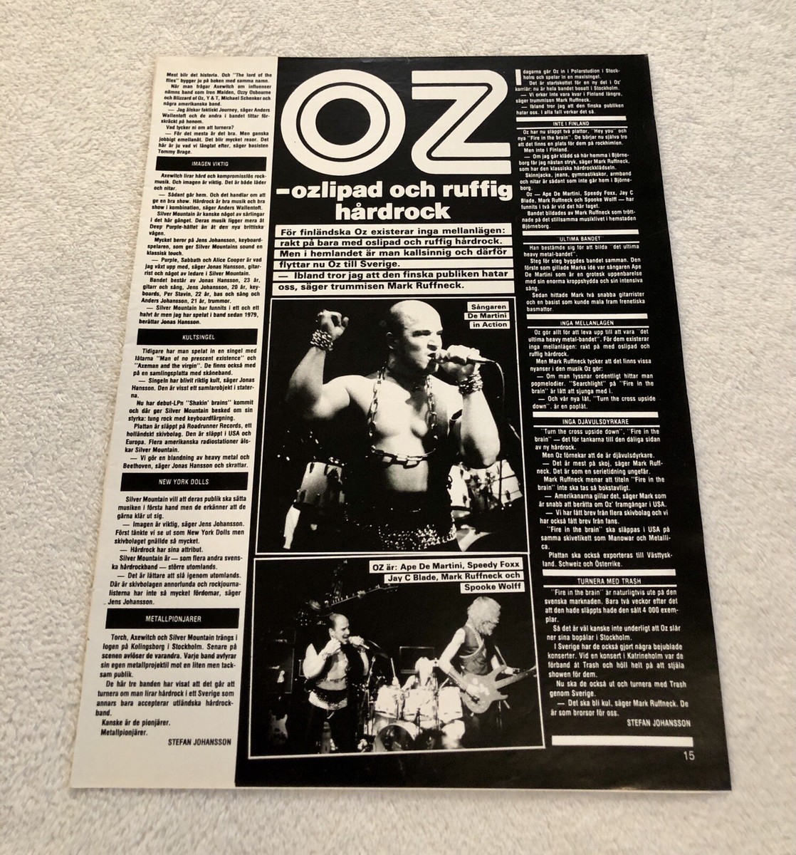 OZ - APE DE MARTINI 1984 Clipping Poster Swedish Music magazine