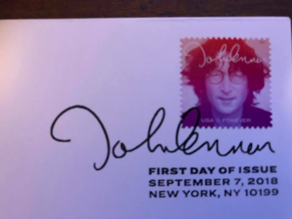 ジョンレノンのアート作品 first day of issue John Lennon of the Beatles postage stamp USA First Day of