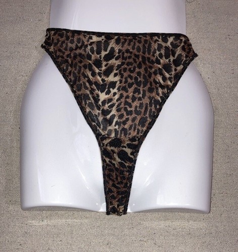 Vintage 90s Leopard Print Thong Sissy Panties M Satin Second Skin Shimmer Shiny. - Picture 9 of 11