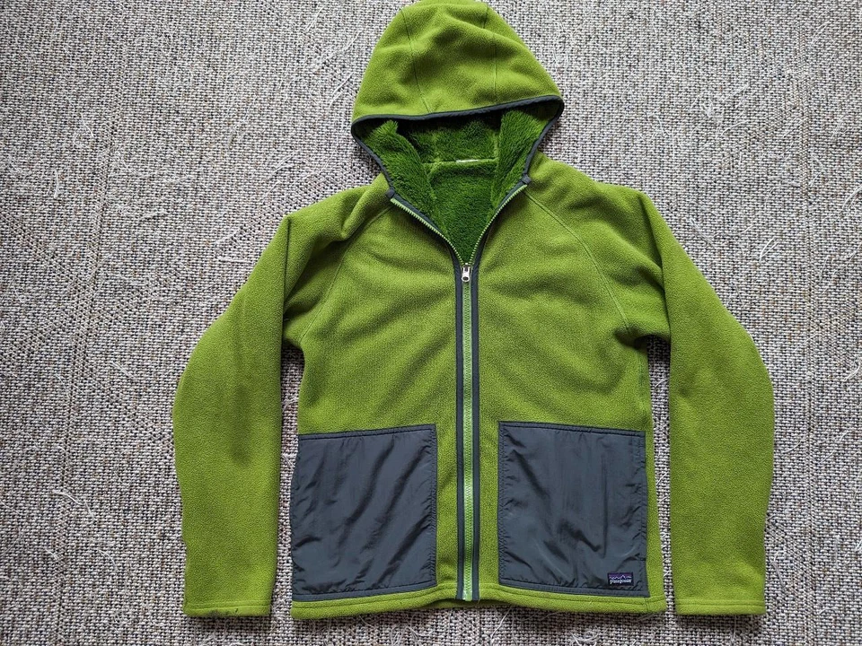 vintage PATAGONIA rhythm SHAGGY deep pile fleece M green HOODED jacket green - Image 2 of 4