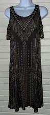 Maurices Sz SMALL Knit Cold Shoulder Shift Dress Stretch Scoop Neck Geo EUC