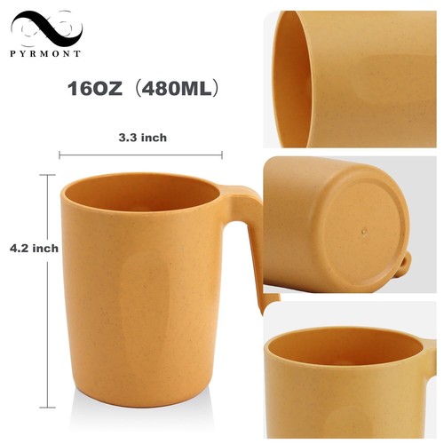 Wheat Straw Cupsmug Set Of 6unbreakable Kids Mugsreusable Plastic Cup With Handl - Picture 2 of 7