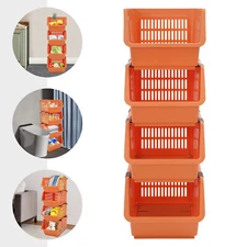 4pcs Orange Rectangular Stacking Storage Baskets Modern Stackable Storage Bins