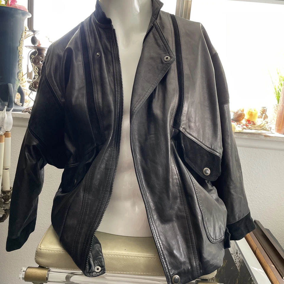 CHAQUETA DE CUERO FOURRURES VINTAGE Hecha en Francia Marrón Negro HOMBRE XL Bolsillos Foto 3 de 4