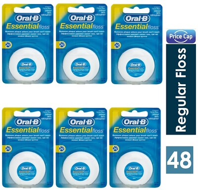 48 x Oral B Floss Essential Regular Floss | Dental Unwaxed Floss