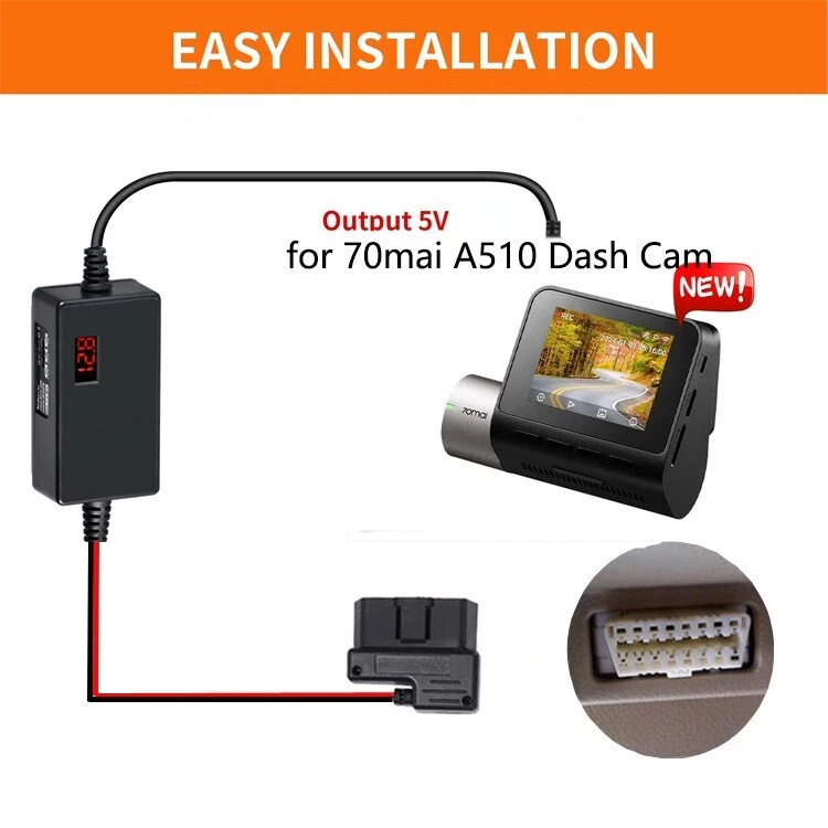 Kit de fio rígido Dash Cam OBD cabo de alimentação MINI USB C porta 10 pés 12V-24V a 5V para Das - Imagem 3 de 4