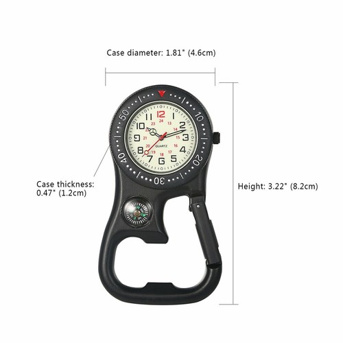 NEW Multifuction Compass Corkscrew Carabiner Clip Watch Luminous Pocket Watch - Picture 8 of 18
