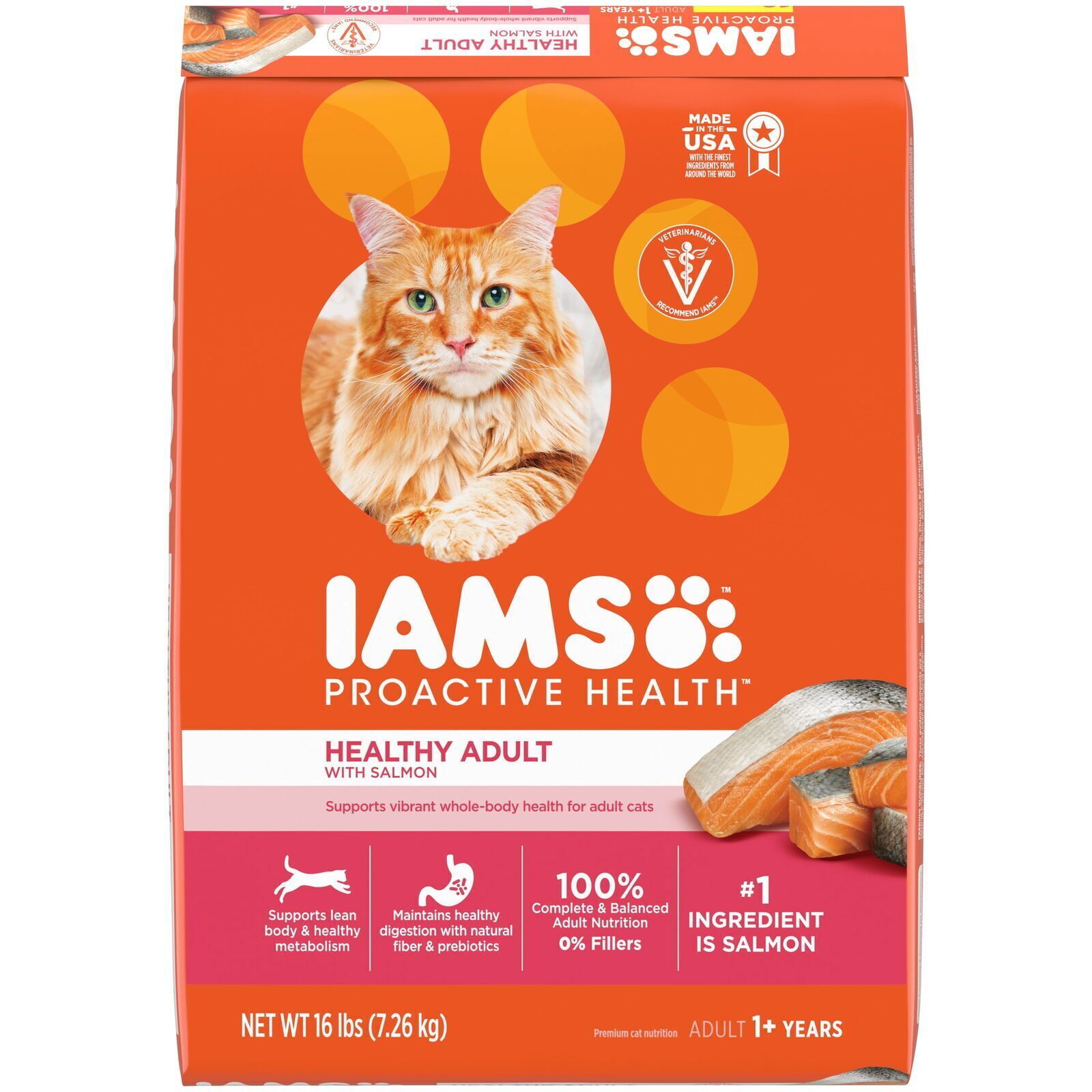 IAMS PROACTIVE HEALTH Adult Healthy Dry Cat Food with Salmon Cat Kibble, 16 lb.