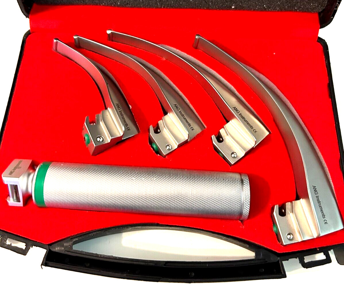 Juego de laringoscopio de fibra óptica, Macintosh, 4 hojas, diagnóstico, laringe, Premium CE