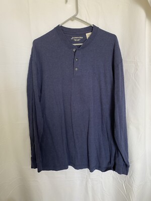 John's Bay Sueded Jersey Henley Shirt Men's L Long Sleeve Blue Cotton  EUC