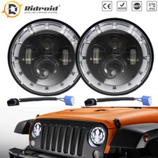 Pair 7 Led Headlights Halo Angle Eyes For Jeep Wrangler Jk Tj Lj Cj 1997-2018