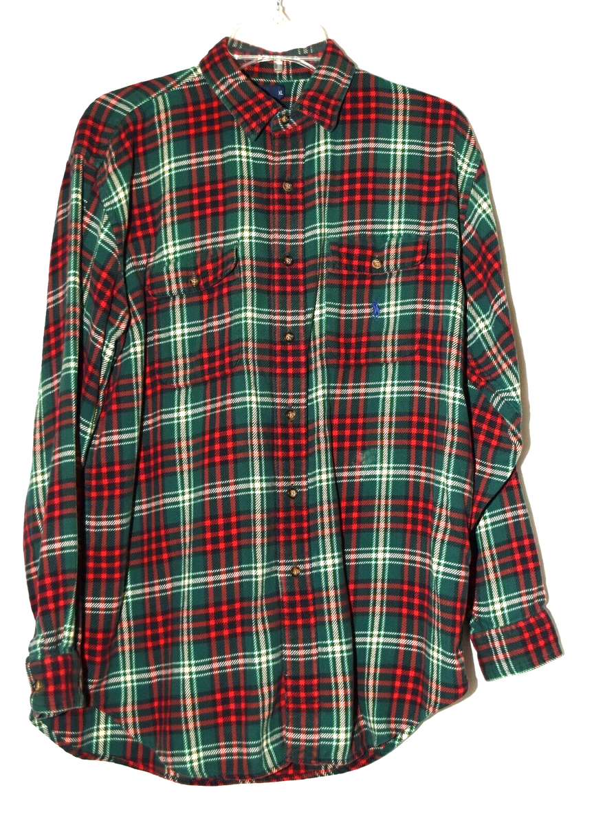 Vintage 80s Polo Ralph Lauren Flannel Green Red Plaid Mens Work