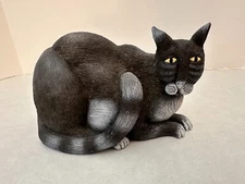 Marsha McCarthy - Cat Art Figurine - Black Cat with White and Gray - 8" Long
