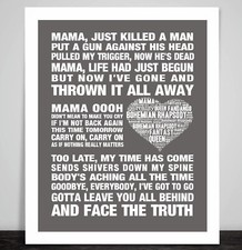 Queen Bohemian Rhapsody Art Print Poster Music Song Lyrics. Freddie Mercury, May