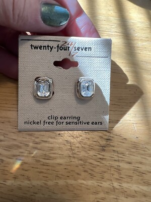 TWENTY FOUR 7 CLIP EARRINGS FOR SENSITIVE EARS MADE IN KOREA CRYSTAL GOLDTONE 