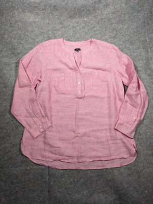 Talbot's Sz X Red/Pink 100% Linen Long Sleeve Beachy Button Shirt
