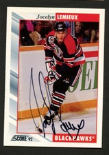 Jocelyn Lemieux #309 signed auto 1992-1993 Score American Version Hockey Card