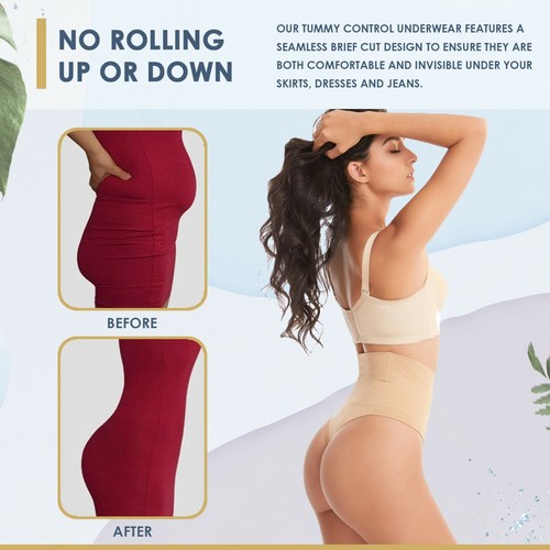 High Waist Body Shaper Tummy Control Thong Pants Shapewear Slim Underwear UK - Picture 15 of 15