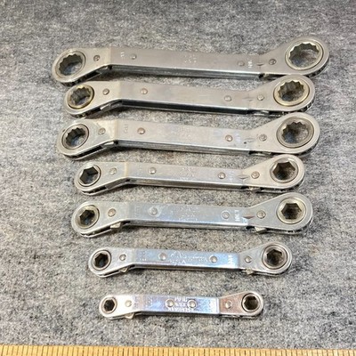 Vintage Mac Tools Wrench Set 7 Pc Ratcheting Box End Offset Metric 6 & 12 Point