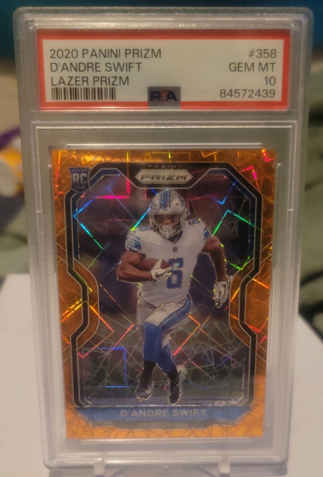 2020 Panini Prizm #358 D'Andre Swift Lazer Orange Prizm RC psa10 