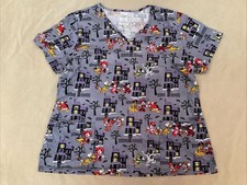 Disney Halloween Scrub Top Large Womens Mickie Minnie Goofy