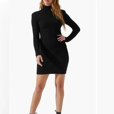 Astr The Label Gwendolyn Black Funnel Neck Ribbed Sweater Dress - Size XS