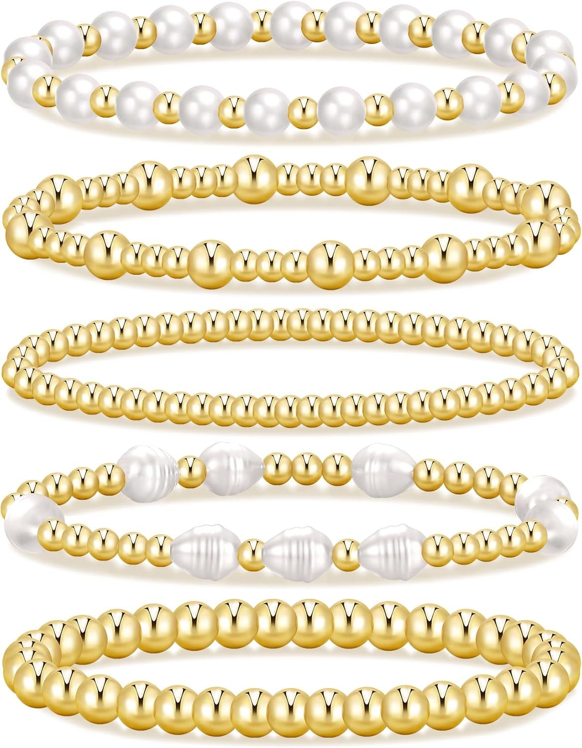 Gold Pearl Beaded  Bracelets for Women,Gold Pearl Stackable Stretch