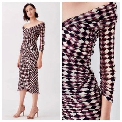 M 8 10 NWOT DVF Diane von Furstenberg Ganesa Nomad Tartan Ruched Stretch Dress