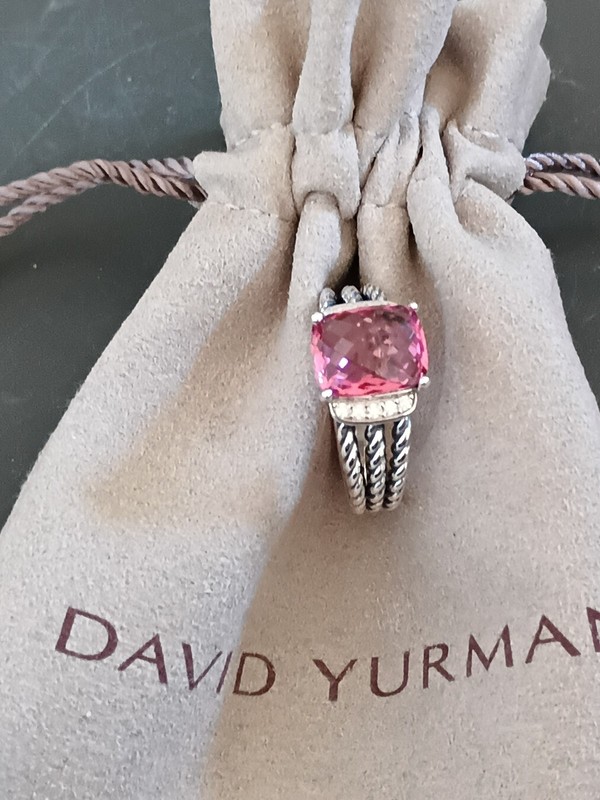 David Yurman Silver 925 Albion 8x10mm Tourmaline & Diamond  Size 7