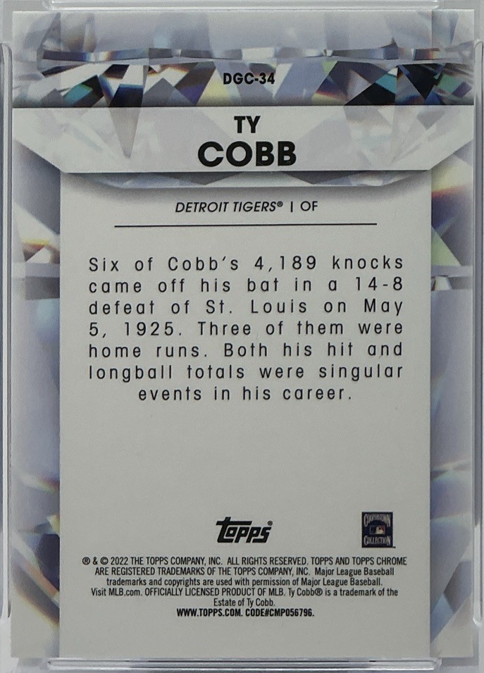 Ty Cobb PSA 10 -2022 Topps Chrome ‘Diamond Greats’ -Tigers, HOF, Georgia Peach view 8