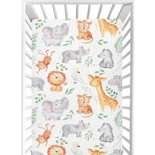 Baby Crib Sheets Safari Animals Leaves Mini Crib Sheets Fitted for Girls Boys...